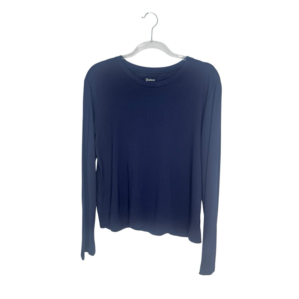 Quince Top Women's M Cotton Modal Relaxed Long Sleeve Tee Navy Blue Shirt